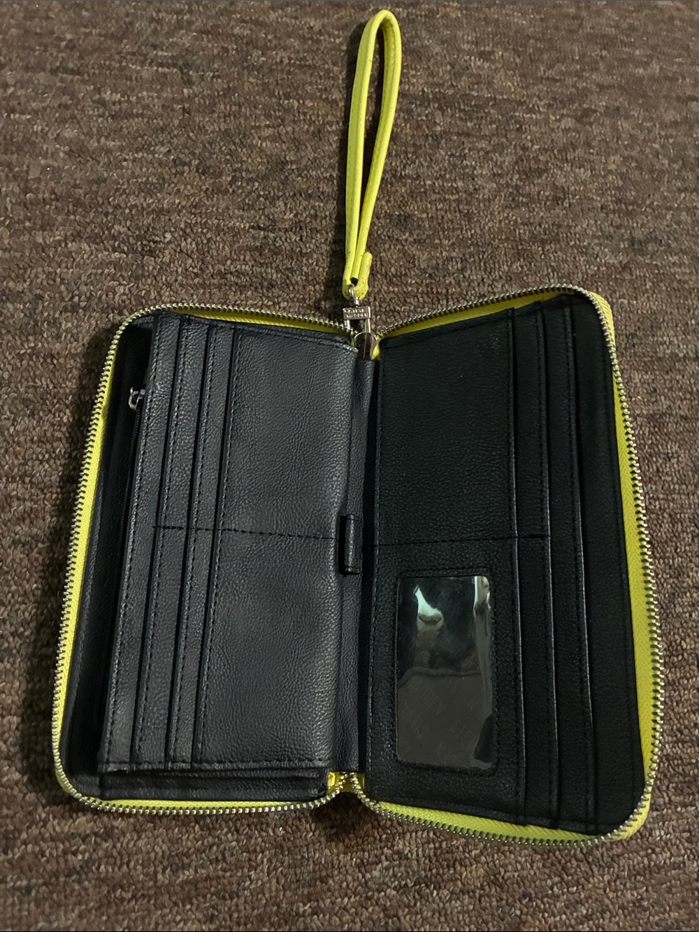 Zip-Around Wristlet Wallet in lime green with black